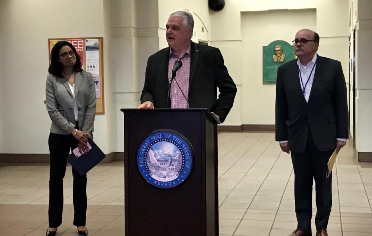 Governor Steve Sisolak gives an update on Nevada's response to COVID-19. Photo from KTNV Las Vegas News 13