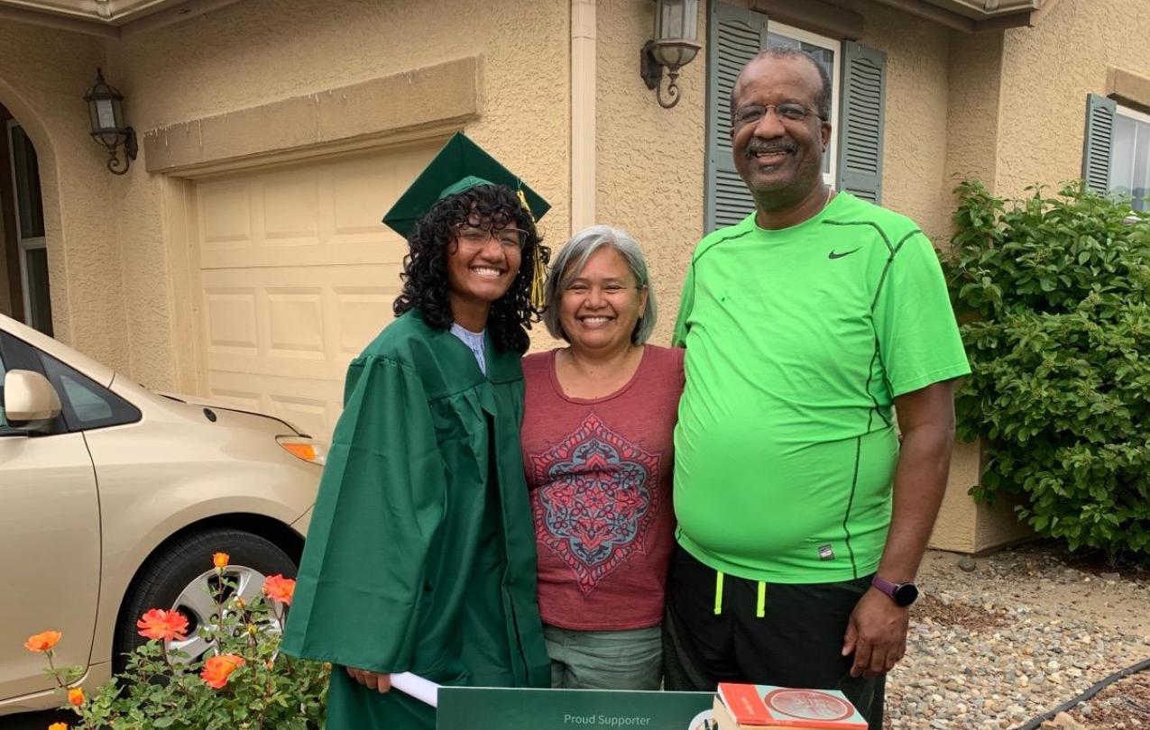 AFSCME Local 4041 members Andre and Daphne DeLeon, and their daughter Maali, a 2020 AFSCME Family Scholarship winner