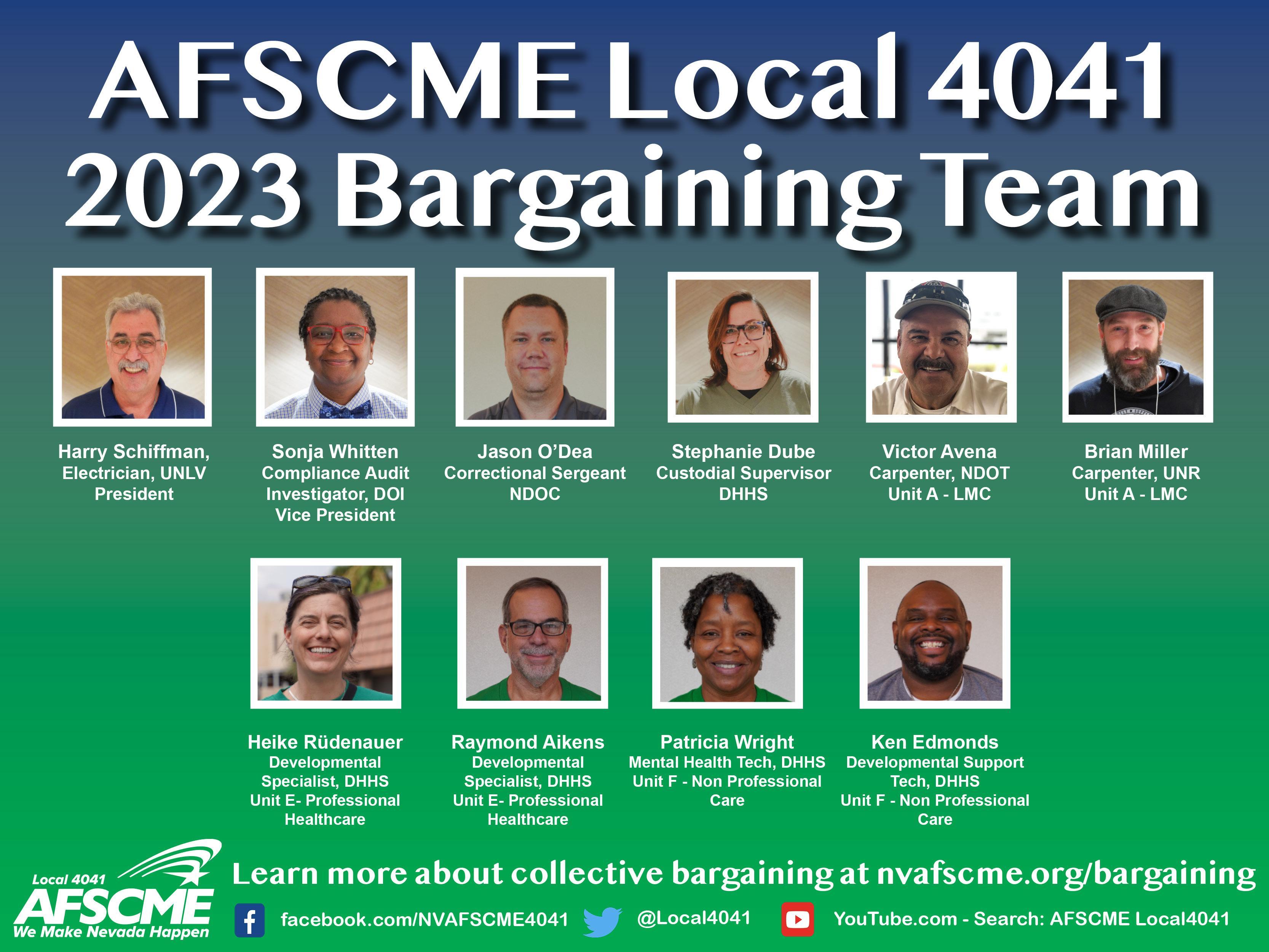 AFSCME Local 4041 Bargaining Team 2023, AFSCME Tentative Agreement, AFSCME TA, AFSCME Contract, Nevada state employees union